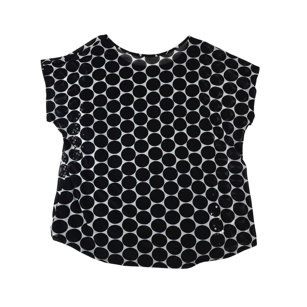 Lane Bryant Sequin Polka Dot Blouse Women 14/16 Black White Layered Short Sleeve - Picture 2 of 6